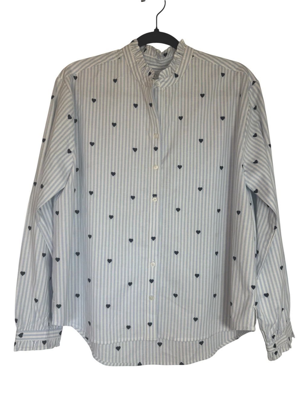 crown & ivy Blue and White Striped Embroidered Heart Button-Down Medium Shirt